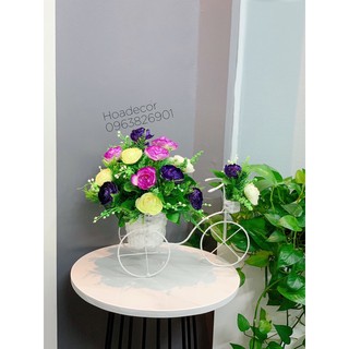 Xe hoa giả , hoa lụa trang trí decor để bàn trang trí cực xinh xắn