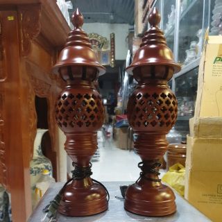 Cặp đèn điện gỗ tràm bông vàng