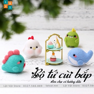 Bộ len chọc siêu rẻ Bộ Tứ Cùi Bắp - hồ HandMade, quà tặng - Needle felting có hướng dẫn