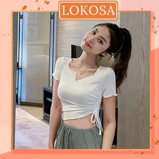 Áo Croptop Ôm Body LOKOSA Áo Kiểu Croptop Sexy Nữ Tay Ngắn Cột Dây Đẹp Bánh Bèo  Hàn Quốc AO035