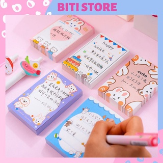 Giấy Ghi Chú Tập 100 Tờ Hình Chữ Nhật Hoạt Tiết Thỏ Hoạt Hình Dễ Thương BiTi Store