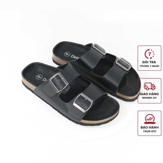Dép Đen Quai Ngang Nam Nữ 2 Khóa Đế Trấu Màu Đen Detaunisex Mã DETA21F Full Box