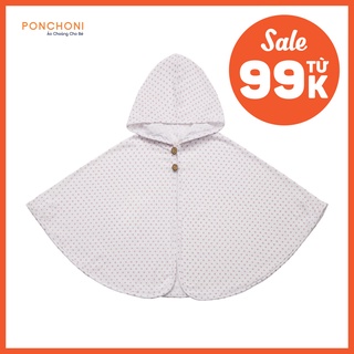 [Ảnh thật] - Chính hãng - Áo choàng cotton chống nắng 100% cotton Ponchoni ( Trắng chấm bi tím )