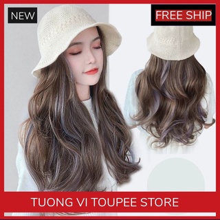 Tóc Giả Kèm Nón Cói Kem Xoăn Line Xanh Khói Hot 2022 (Tặng Lưới)