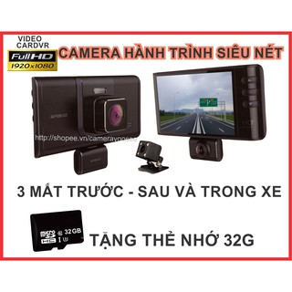Camera hành trình siêu nét X003S - 3 mắt Trước - Sau và trong xe, tặng thẻ 32G