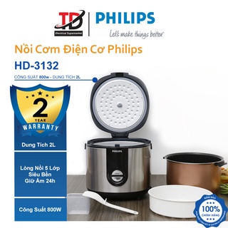 Nồi Cơm Điện Cơ Philips HD3132 - Lòng Nồi 5 Lớp - Công Suất 800W / 2Lit - Bảo Hành Chính Hãng 2 Năm
