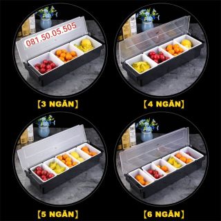 Khay đựng topping nhựa 3 4 5 6 ngăn đựng thạch, hoa quả có nắp đậy sạch sẽ...