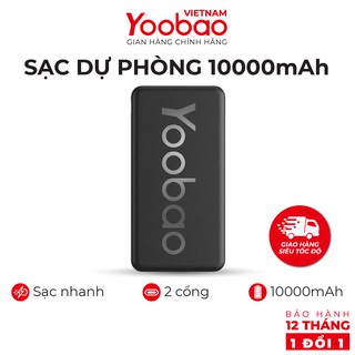 [CHÍNH HÃNG-BH 12 THÁNG] Sạc dự phòng 10000mAh Yoobao P10T Sạc nhanh 2.1A - Hàng phân phối chính hãng