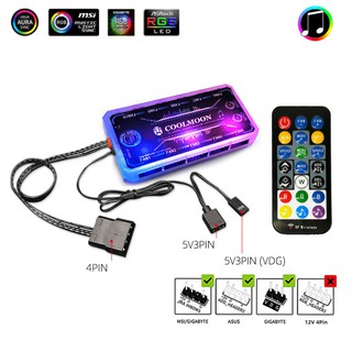 Bộ Hub Và Remote Coolmoon, Hỗ trợ Aura Sync, Gigabyte Fusion, Mystic Light Sync - Thay Đổi Hiệu Ứng Theo Nhạc