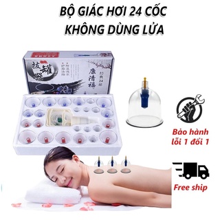 Giác hơi chân không, dụng cụ cạo gió giác hơi cầm tay - Bộ giác hơi không dùng lửa 24 ống | Bảo hành 1 đổi 1 trong 12T