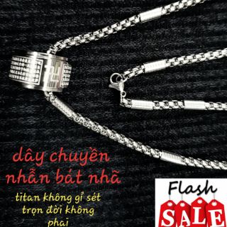 (Giá Sốc)Dây chuyền nhẫn bát nhã Tâm kinh titan không gỉ