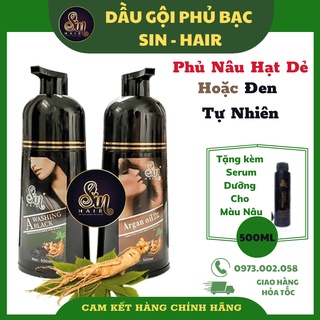Dầu gội phủ bạc nhuộm tóc Sin Hair chính hãng 500ml, Dầu gội đen tóc dành cho nam nữ thảo dược an toàn