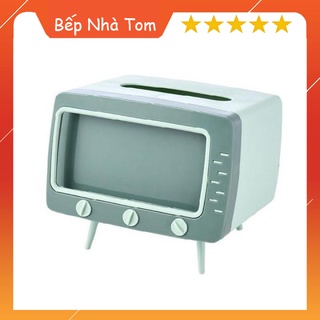 Hộp Đựng Giấy Ăn Hình Tivi Để Bàn Có Ngăn Để Điện Thoại Đa Năng