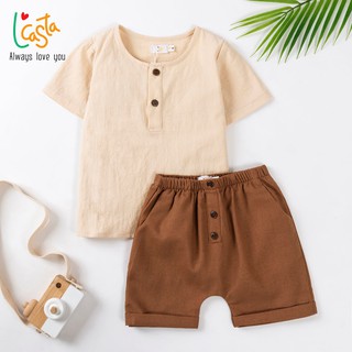 [Mã BMBAU50 giảm 7% đơn 99K] Bộ bé trai áo sơ mi cổ tròn linen và quần liền đũng LCasta cho bé 1 đến 6 tuổi BHT3