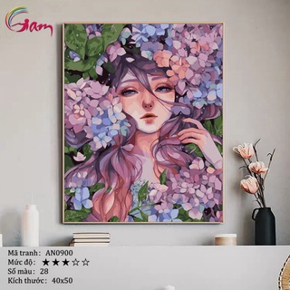 [Mã LIFE20KALL giảm 10% đơn 50K] Tranh số hóa tự tô màu cô gái hoa cẩm tú cầu mã AN0900