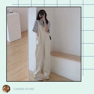 Quần yếm kaki hàn kèm áo thun nữ ⚡ Casper.Store | FREESHIP | ⚡ Combo quần dài 2 dây kèm áo phông cổ tròn trơn tiểu thư