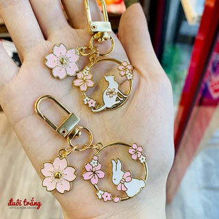 Móc khoá mèo thỏ hoa anh đào hồng - MK28 (được chọn màu)