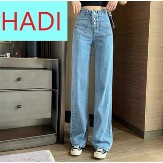 QUẦN JEAN ỐNG RỘNG NỮ NHẠT 4 NÚT 2 TÚI CHÉO LAI CUỐN LƯNG CAO SIÊU XỊN SÒ CỰC PHONG CÁCH HADI ĐỪNG NGẦN NGẠI