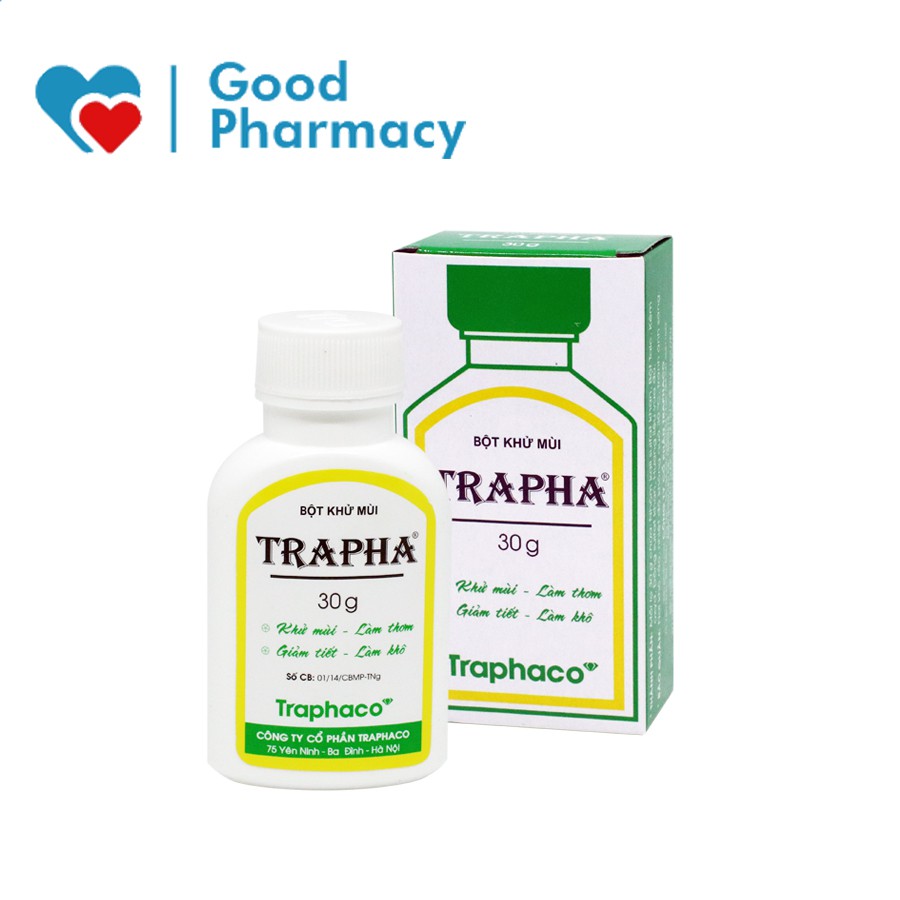 Bột khử mùi Trapha 30g (Traphaco) khử mùi hôi nách, hôi chân, giày, làm thơm, giảm tiết mồ hôi, giúp da khô thoáng