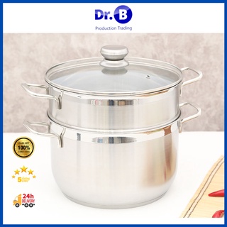 Bộ Nồi Xửng Hấp 26cm Inox 3 Đáy Fivestar Nắp Kính Dùng Bếp Từ