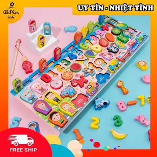 Bảng Gỗ Ghép Hình + Câu Cá Cho Bé 5 in 1 ☘️ Montessori cao cấp ✨ (Đồ chơi Gỗ - Giáo Dục - An toàn - Thông minh)