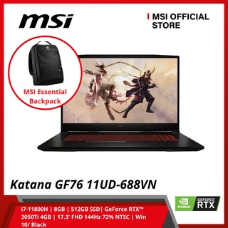 Laptop MSI Gaming Katana GF76 11UD-688VN (i7-11800H | 8GB | 512GB SSD| GeForce RTX™ 3050Ti 4GB | 17.3' FHD W11 Black