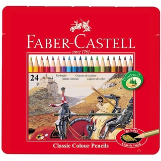 Hộp chì màu Hiệp sĩ Faber-Castell Classic Knight - 24/36 màu thân dài - hộp thiếc
