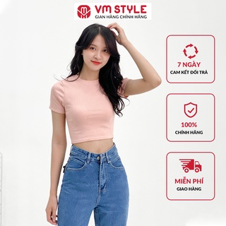 Áo croptop trơn nữ VM STYLE chất thun co giãn ngắn tay nhiều màu sắc - 21TU11T371904