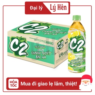 Thùng 24 Chai Trà Xanh C2 Hương Tuyết Bạc Hà Nhựa 455ml Date Luôn Mới