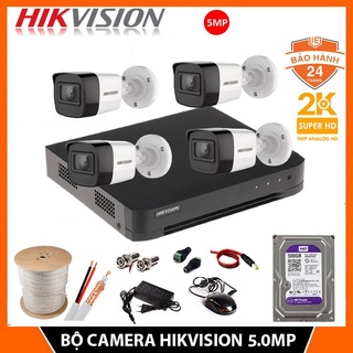Trọn Bộ camera giám sát Hikvision 5.0MP (2K) - Đủ bộ [1/2/3/4] Camera 5.0MP, Có Kèm HDD, Đầy đủ phụ kiện lắp đặt
