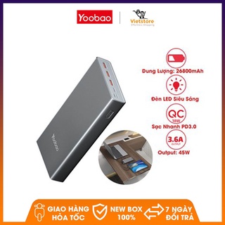 Pin sạc dự phòng Yoobao 99Wh 26800mAh thiết kế vỏ nhôm hỗ trợ sạc nhanh PD 45W, QC 3.0 sạc cho điện thoại laptop,Macbook