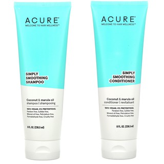 [Meoheo] Gội xả dưỡng ẩm cho tóc bóng mượt Smooth, Manageable Coconut + Marula oil Shampoo Conditioner Acure Organics