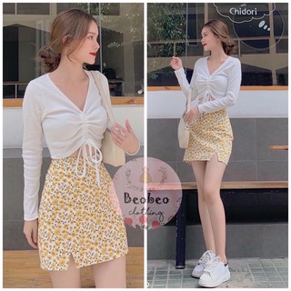 áo croptop rút dây tay dài chất đẹp Michi , áo thun nữ tay dài