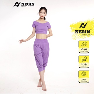 Bộ Đồ Tập Yoga Alibaba NEGIN Dáng Lỡ Áo Croptop Cộc Tay Ôm Body Và Quần Ngố Bo Gấu,Chất Cotton Lạnh Cao Cấp Thấm Hút Mồi