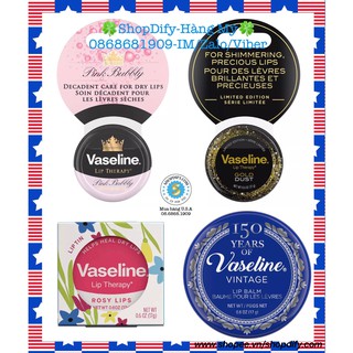 {Hàng Mỹ} Son Sáp Dưỡng môi VASELINE LIP THERAPY Lip Balm hộp thiếc Rosy, Vanilla, Gold Dust Shimmer, Pink Bubby, Cocoa