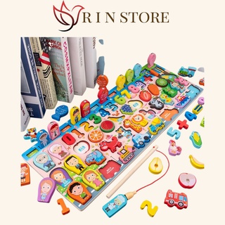 Bộ Đồ Chơi Gỗ Xếp Khối Đồ Chơi Xếp Hình Cho Bé Giáo Cụ Montessori Ghép chữ, Ghép số, Câu Cá, Xếp Khối, Ghép Hình