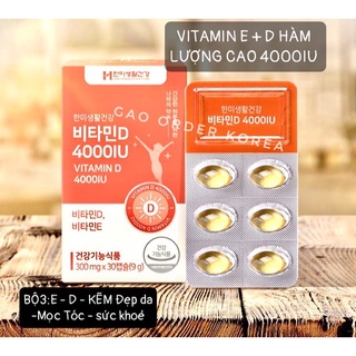 VITAMIN E + D HÀM LƯỢNG CAO 4000IU - đẹp Da - mọc tóc hộp 30 viên