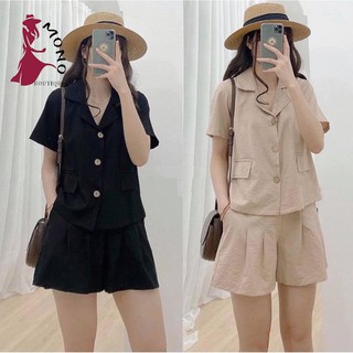 Set bộ áo vest quần short đũi ống rộng hai màu đen be siêu mát - Mono Boutique