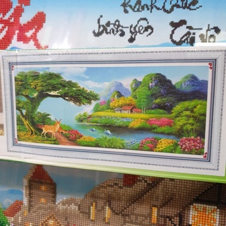 Tranh Đính Đá PHONG CẢNH THIÊN NHIÊN GIAO HÒA (ĐÁ ABC CAO CẤP). Kích Thước: 1m40 x 65cm