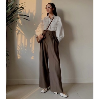 Quần suông nữ HUONG BOUTIQUE HBQ66 ống rộng, mí gân