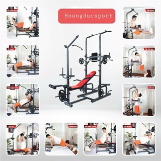 Ghế tập tạ đa năng xà đơn xà kép Hoàng Đức Sport kèm đòn tạ dài 1.5m.50kg tạ gang xuki 0968417433
