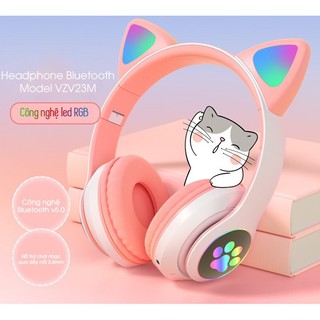 Tai nghe mèo VZV 28M – đèn led – Kết nối bluetooth 5.0 - headphone có micro – điều chỉnh âm lượng có cổng AUX, SD card