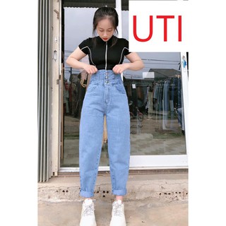 [ TM202 ] QUẦN BAGGY JEAN NỮ LƯNG CAO 3 NÚT VẠT CHÉO SAU MÀU XANH LAI CUỐN CAO CẤP UTI ĐỦ SIZE S, M, L FORM SIÊU CHUẨN