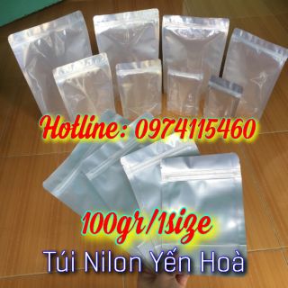 100gr túi zipper đáy đứng mặt bạc mặt trong size tùy chọn
