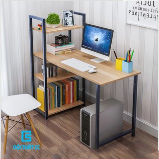 Bàn làm việc, bàn học khung sắt kèm giá sách 4 tầng sơn tĩnh điện chịu lực cao, lắp ráp dễ dàng thiết kế hiện đại