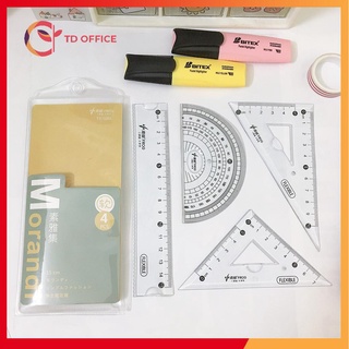 Bộ 4 dụng cụ eke học sinh Morandi - 1 bộ eke thước kẻ đo góc tam giác vuông