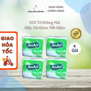 COMBO 4 Giấy Ăn Vuông An An Gói 100 Tờ 33x33cm Không Mùi Siêu Tiết Kiệm [ Hàng Mới Chính Hãng]