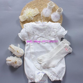 BODY REN NƠ CỘC TAY TRẮNG KHUY CHÉO CHO BÉ DIỆN ĐẦY THÁNG THÔI NÔI HÀNG CAO CẤP