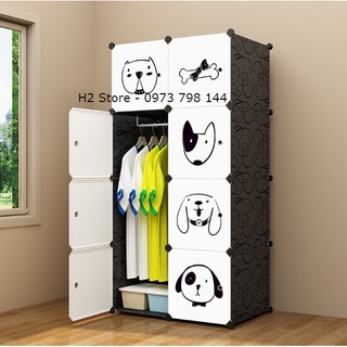 TỦ NHỰA ĐA NĂNG LẮP GHÉP ĐỂ QUẦN ÁO 8 Ô CỬA CÚN NGỘ NGHĨNH GIÁ RẺ sâu 47cm