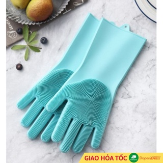 Găng Tay Rửa Chén Silicon kết hợp Miếng Rửa Bát 2 Trong 1 Màu Ngẫu Nhiên
